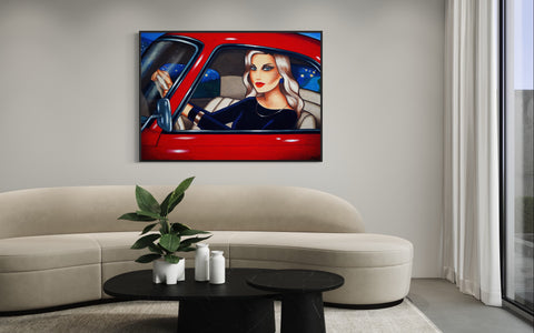 Frau im roten Oldtimer von Ekaterina Moré