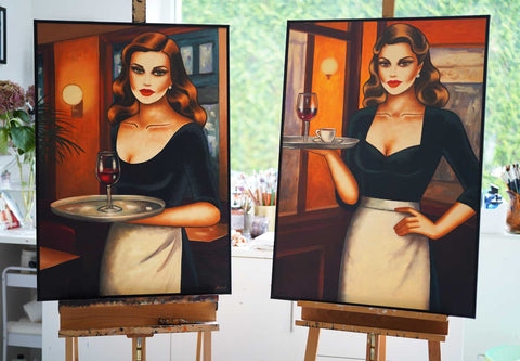 Genuss in der Kunst: Kellnerinnen in Café