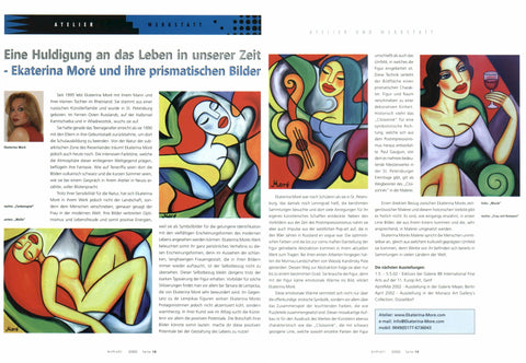 Erster Magazinbeitrag über Ekaterina Moré im ArtProfil 2002 – Frauenporträts im Flowismus-Stil und frühe Werke der Künstlerin