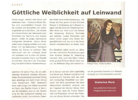 „Göttliche Weiblichkeit auf Leinwand“ – Das Anlegermagazin Mein Geld über Ekaterina Moré