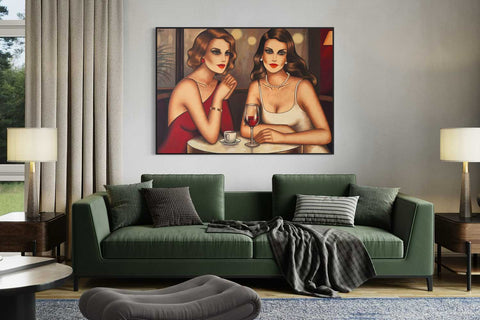 Zwei Frauen im Café – emotionales Frauenporträt von Ekaterina Moré über Genuss, Weiblichkeit und stille Momente. Ideal als emotionales Wandbild fürs Wohnzimmer.