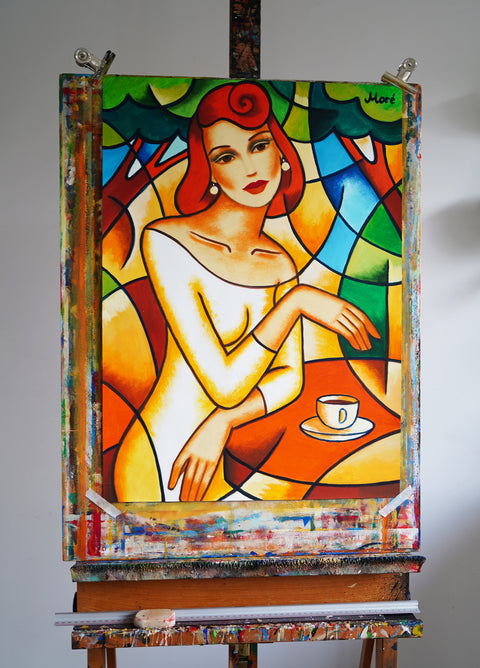 Original auf Papier "Im Café", 50x70cm