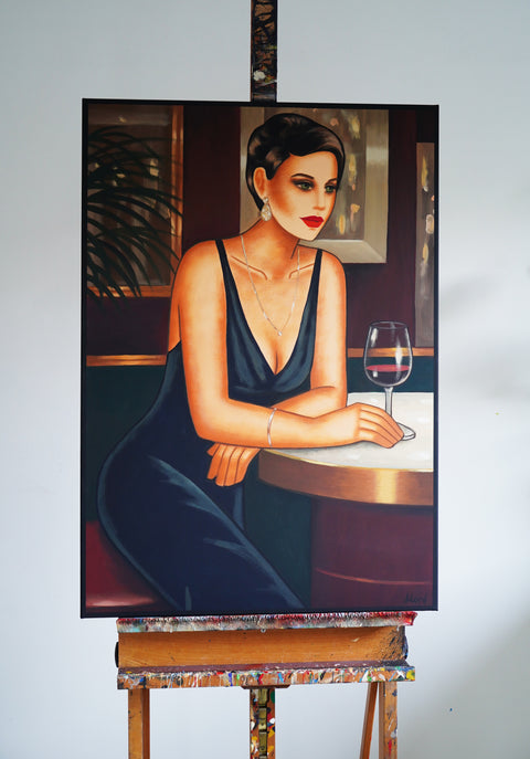 "Midnight Elegance in Thought", 100x70cm