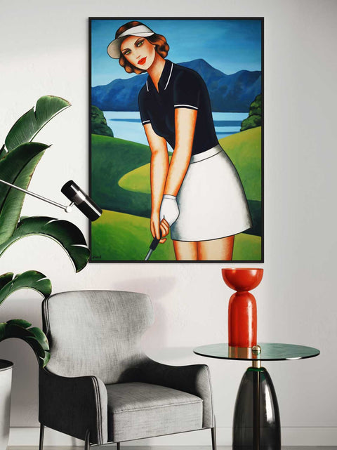 Frauenporträt Golferin im modernen Art Deco Stil - Raumansicht
