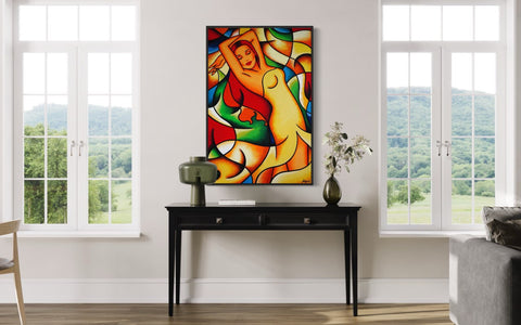 Originale Gemälde Unikate im kubistischen Stil der Serie "Colorful Swing" der Düsseldorfer Künstlerin Ekaterina Moré im Online Shop verfügbar