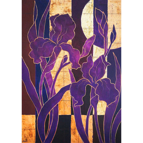 The Language of Beauty – Iris-Gemälde in Violett, Indigo und Gold