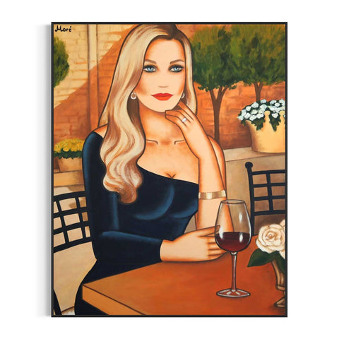 Individuelles Frauenporträt mit Weinglas – emotionale Auftragskunst von Ekaterina Moré im modernen Art-Déco-Stil