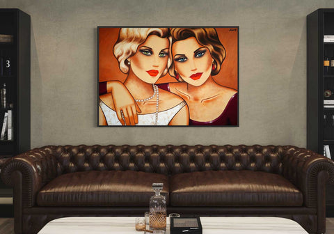 Before We Go – Emotionales Frauenporträt im Art Deco Stil kaufen - Raumansicht