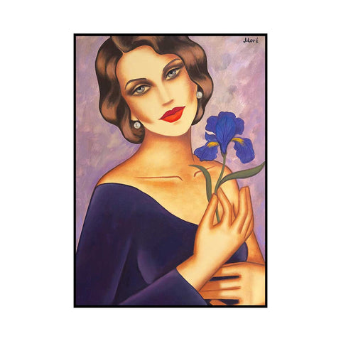 Blüte der Sehnsucht - Frau mit Iris-Blume im Art Deco Stil