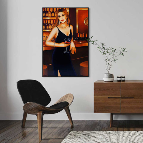 Golden Mood – Frauenporträt mit Rotwein | Originalgemälde Art Deco - Raumansicht