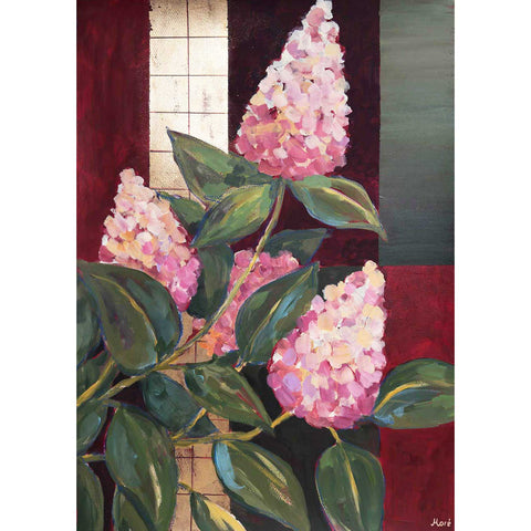 Soft Continuum – zartes florales Original auf Papier in Rosé und Grün