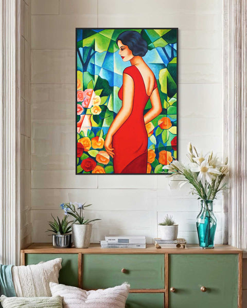 Originalgemälde "Endless Summer" - Frauenporträt aus der Serie "Dolce Far Niente" - Raumansicht