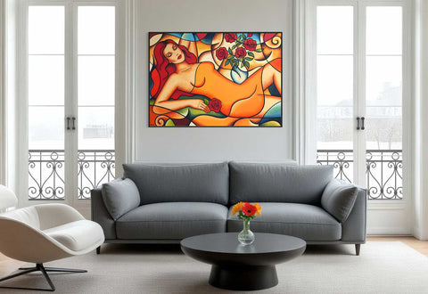 Frauenporträt Originalgemälde "Im Rosenduft der Träume" - Serie "Dolce Far Niente" - im Interior