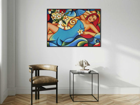 Frauenporträt „In Colorful Silence“ aus der Serie "Dolce far niente" - Raumansicht