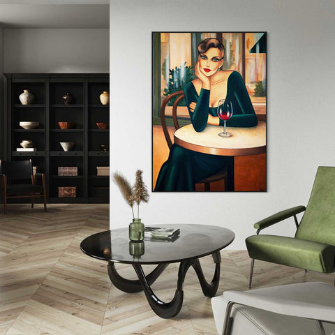Vin Rouge - Frau im Café – Frauenporträt Art Deco Originalgemälde