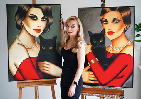 Originalgemälde Frauen mit Katzen - exklusive Frauenporträts online kaufen