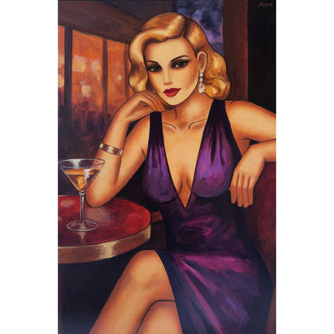 A Kiss of Midnight – Art-Déco-Frauenporträt mit Cocktail, Originalgemälde“