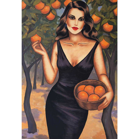 Sweet Harvest – Originalgemälde einer Frau im mediterranen Orangengarten