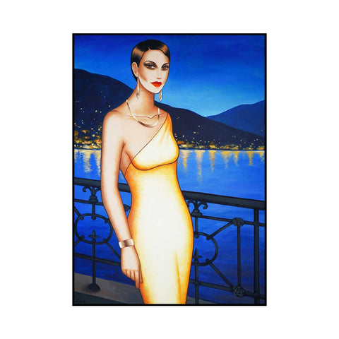 Glowing Serenity – Originalgemälde Frauenporträt im modernen Art Deco Stil