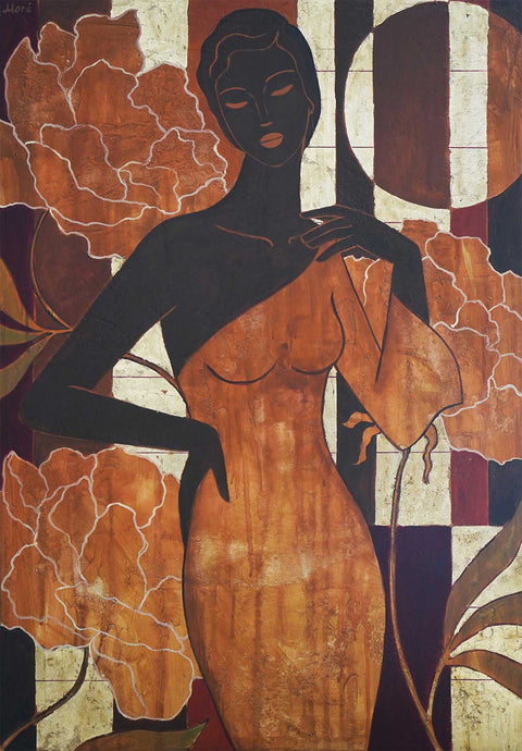 The Garden Within Her – Frau mit Blumen, 100 × 70 cm