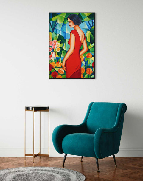 Originalgemälde "Endless Summer" - Frauenporträt aus der Serie "Dolce Far Niente" - Raumansicht