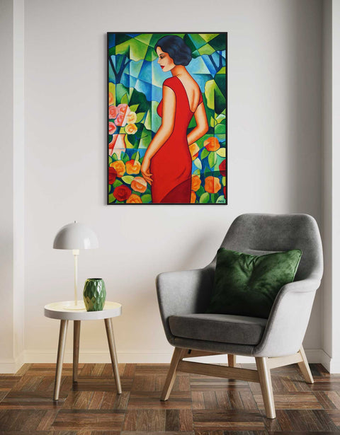 Originalgemälde "Endless Summer" - Frauenporträt aus der Serie "Dolce Far Niente" - Raumansicht