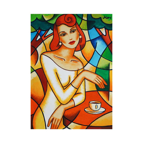 Originalgemälde – „Im Café“ Frauenporträt im Flowismus-Stil