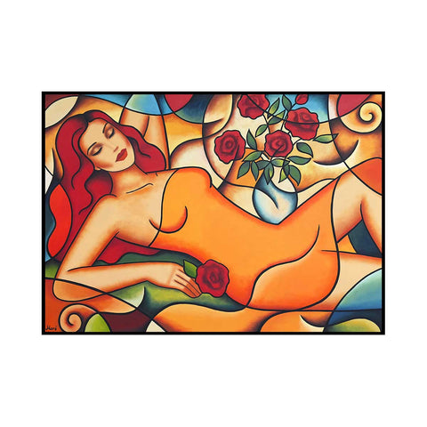 Frauenporträt Originalgemälde "Im Rosenduft der Träume" - Serie "Dolce Far Niente"
