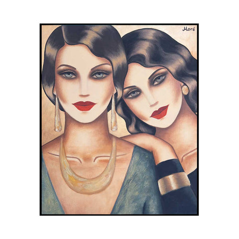Gemeinsame Träume - modernes Art Deco Gemälde mit zwei Frauen