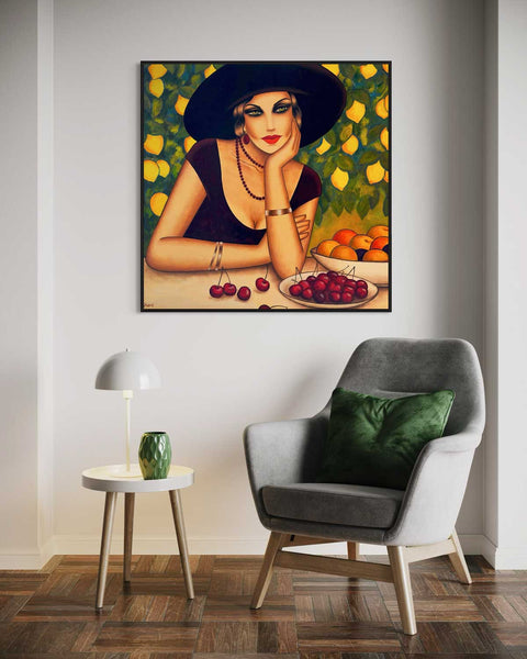 Mediterrane Sommerträume – Originalgemälde im Art Deco Stil - Raumansicht