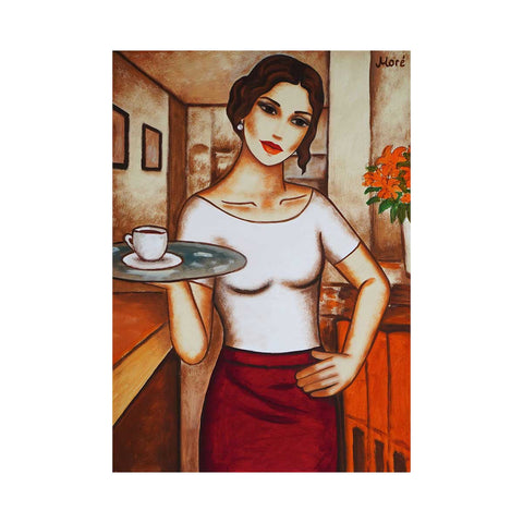 „Morning Coffee“ Frauenporträt im Café-Stil - Kellenerin