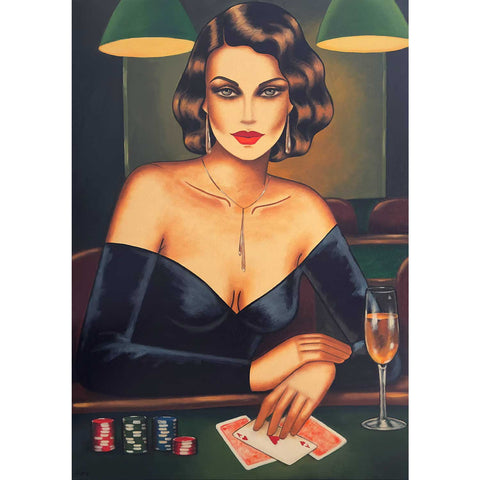 Queen of the Game – großes Poker-Gemälde einer selbstbewussten Frau