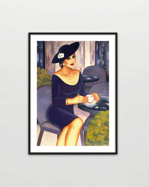 Frauenporträt im Café - „Violet Longing“ im Art Deco Stil - Raumansicht