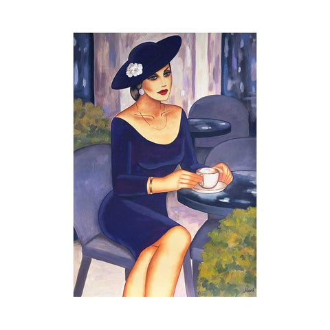 Frauenporträt im Café - „Violet Longing“ im Art Deco Stil